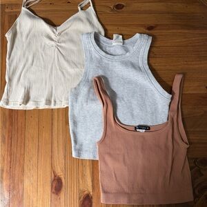 Three-Pack Ribbed tanks in Cream, Gray & Terracotta